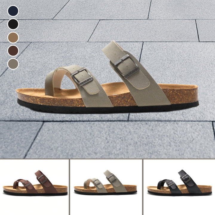 Casual women's cork sandals with soft suede straps and cushioned comfort footbed for summer