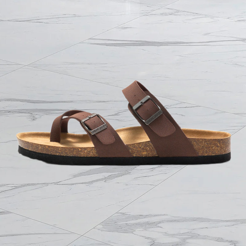 Light brown suede Women's Comfort Cork Footbed Sandals for relaxed summer style