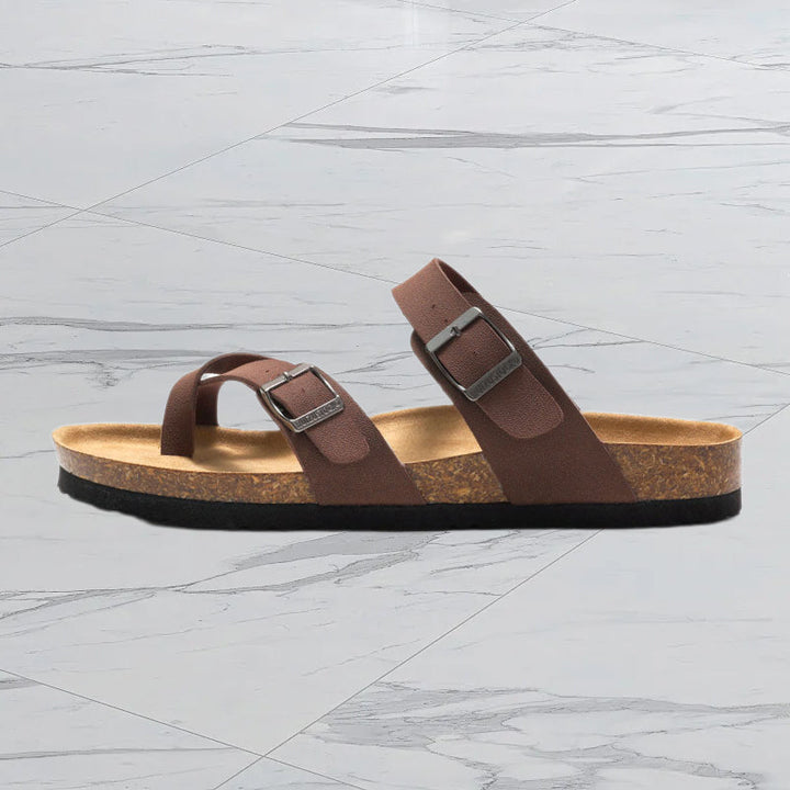 Light brown suede Women's Comfort Cork Footbed Sandals for relaxed summer style