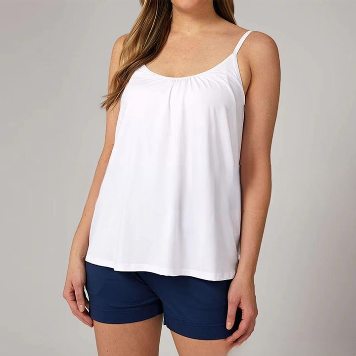 Seamless women's comfort tank top, built-in bra, cotton blend, perfect for layering