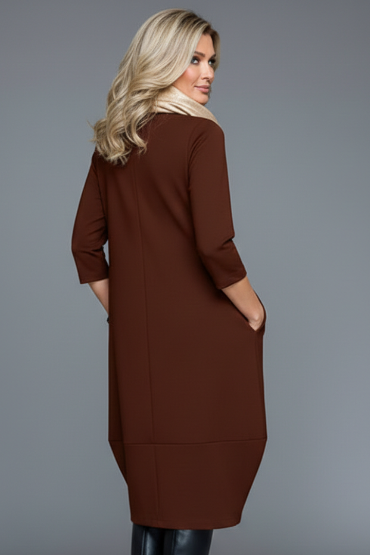 Women's versatile A-line midi dress with 3/4 sleeves & useful pockets; comfortable for daily wear.