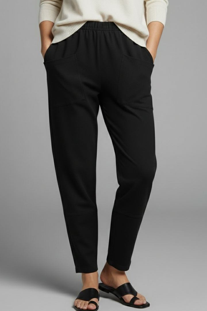 Everyday women's ankle-length trousers, super comfortable with elastic waist and functional pockets.