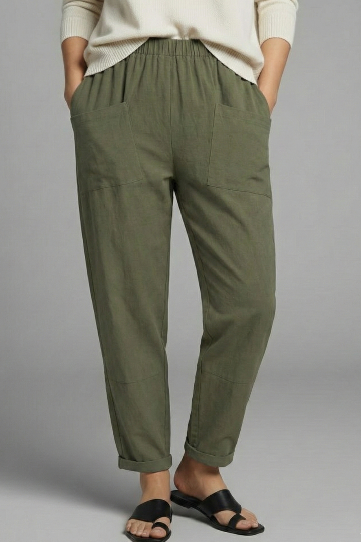Comfortable women's ankle pants, easy-to-wear with elastic waist and handy deep pockets.