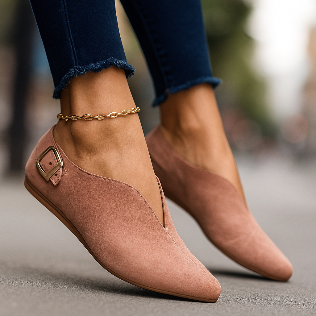 Women's comfortable black buckle loafers, a versatile slip-on flat shoe perfect for casual fashion