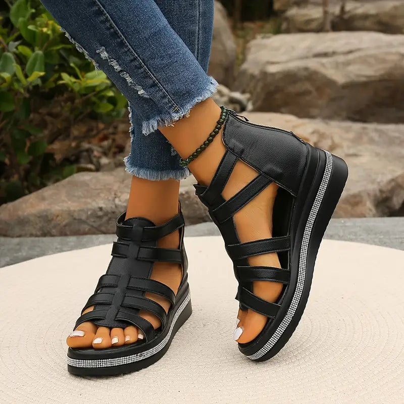 Crisp white women's wedge sandals, combining comfort with chic easy daily summer style.