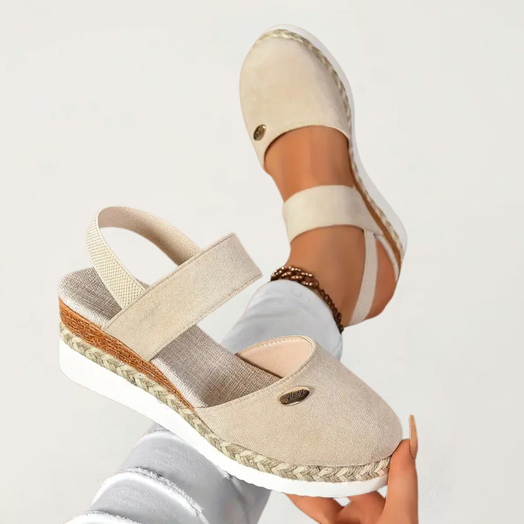Women's comfortable boho sandals with intricate beading & elastic ankle strap for summer.