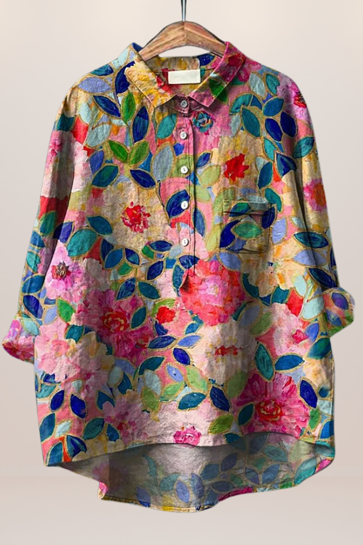 Soft, comfortable women's floral print blouse, elegant and casual everyday wear, relaxed fit.