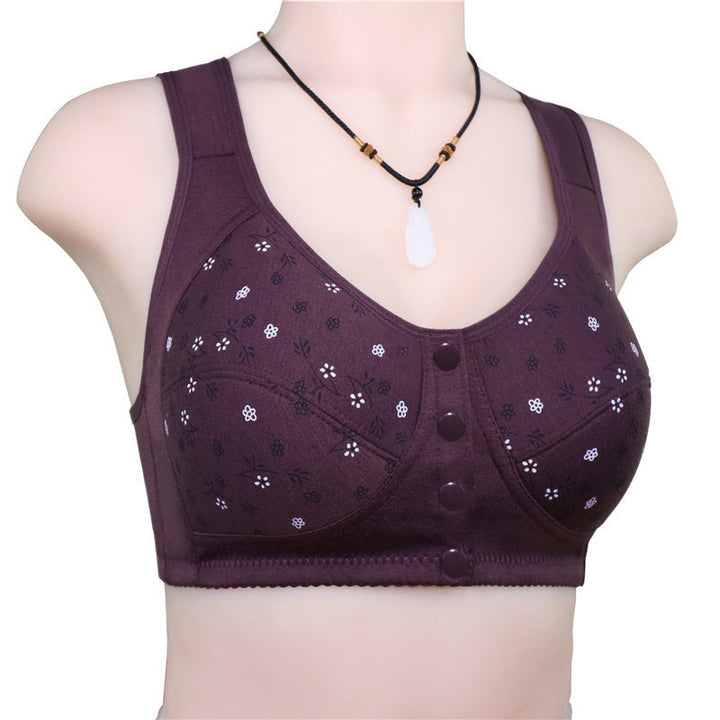 Model wearing a women's comfortable front clasp bra, highlighting seamless look under clothing
