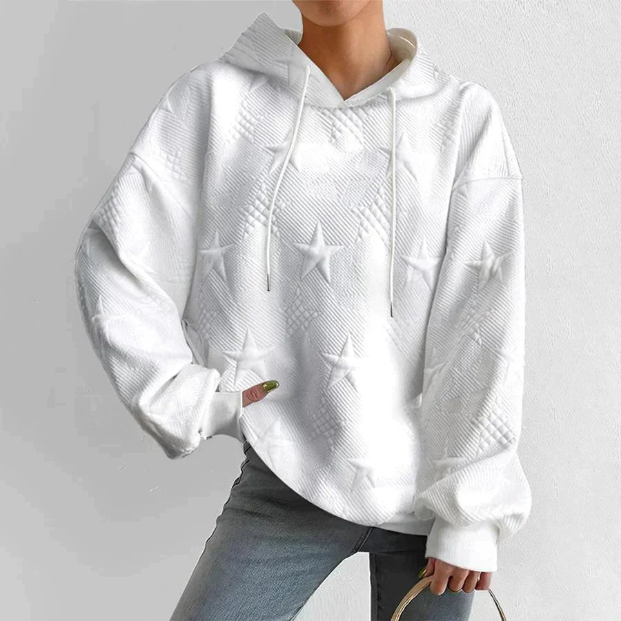 Women's comfortable gray star-embossed hoodie, soft fabric, relaxed fit, perfect for casual wear
