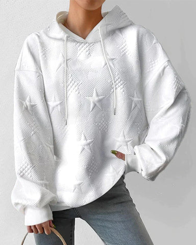 Stylish women's loungewear hoodie featuring an embossed star print, relaxed fit for ultimate comfort