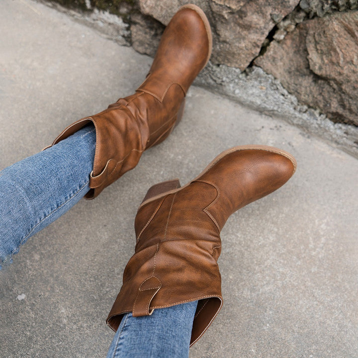 Versatile women's leather heeled ankle boots, great for casual elegance or dressy occasions. All-season comfort.