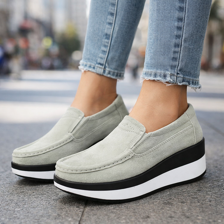 Orthopedic women's brown suede slip-on loafers, perfect for comfortable, everyday casual shoes