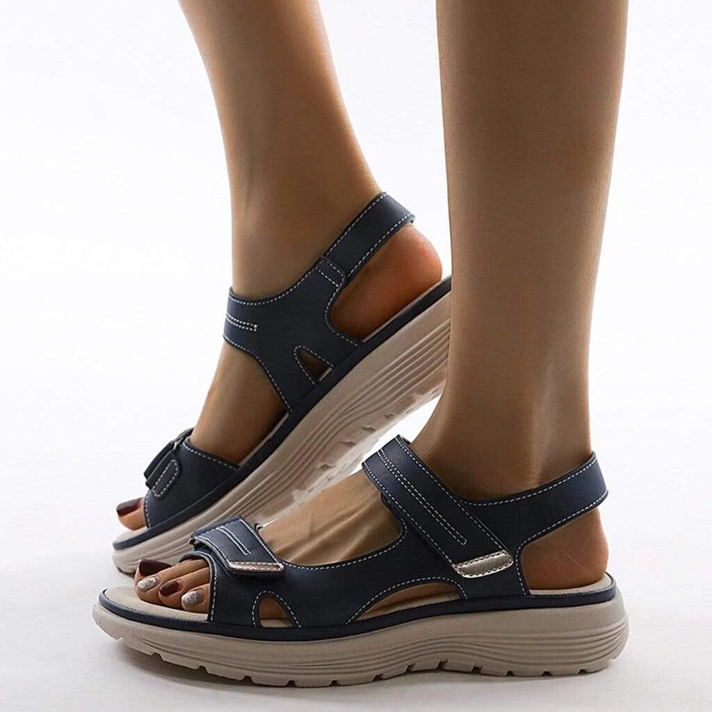 Stylish women's orthopedic platform sandals. Comfortable with arch support for summer walking & foot health.