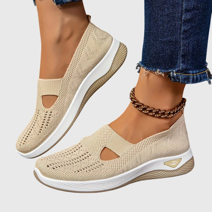 Women's walking slip-on orthopedic shoes with excellent arch support for comfortable long walks.