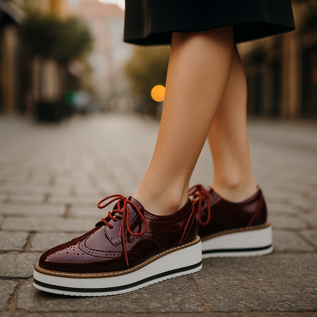 Pair of women's casual perforated platform oxfords, ideal for everyday wear and orthopedic support.