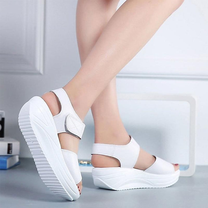 Platform wedge sandals in split leather, a comfortable and stylish choice for women's casual outfits