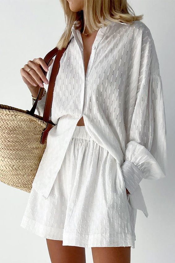 Women's comfortable shirt & shorts set, perfect for relaxed summer daywear or lounging.