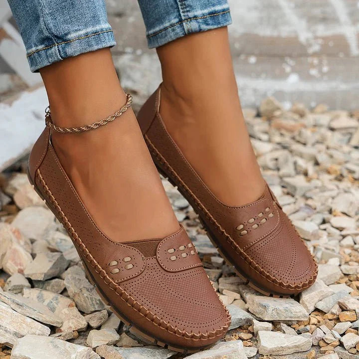 Women's stylish slip-on loafers, orthopedic comfort, flat sole, great for spring & fall fashion.