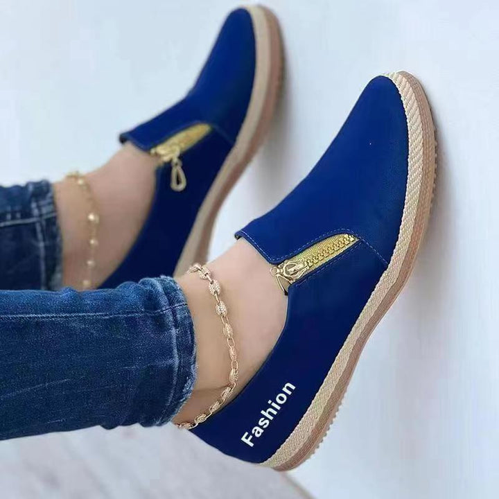 Close-up of women's comfortable slip-on walking shoes, designed for everyday wear with lightweight comfort.