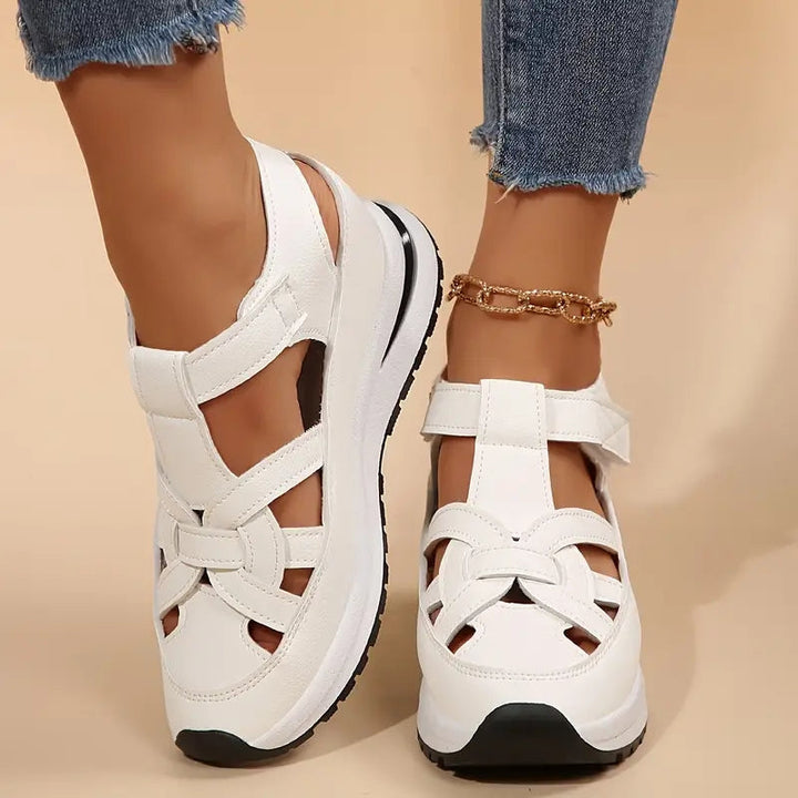 Women's comfortable sporty platform sandals with cutout design, perfect for casual summer wear & walking.