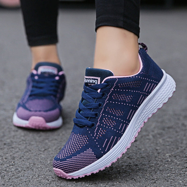 Premium women's walking shoes, focus on comfort, arch support, and daily wear.