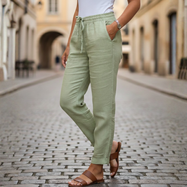 Women's comfy drawstring tapered pants, ideal for summer casual wear & everyday style.
