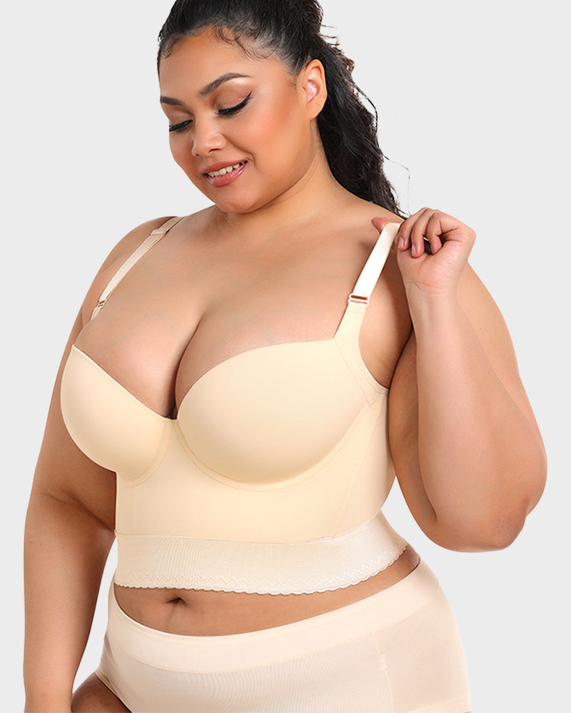 Versatile beige longline push-up bra, offering supportive shapewear & flattering fit for women.