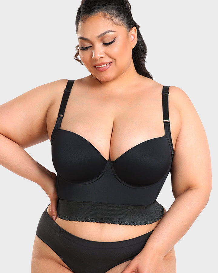 Beige women's longline push-up bra with seamless design, offering ContourFit shapewear & comfort.