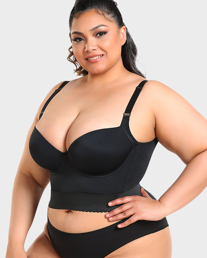 Women's undergarment: longline push-up bra with shapewear, seamless and supportive for flattering contour.