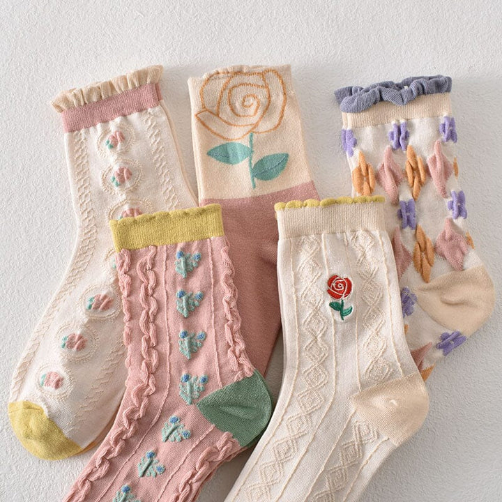Gift-ready set of women's comfortable floral cotton socks, a perfect present for any occasion