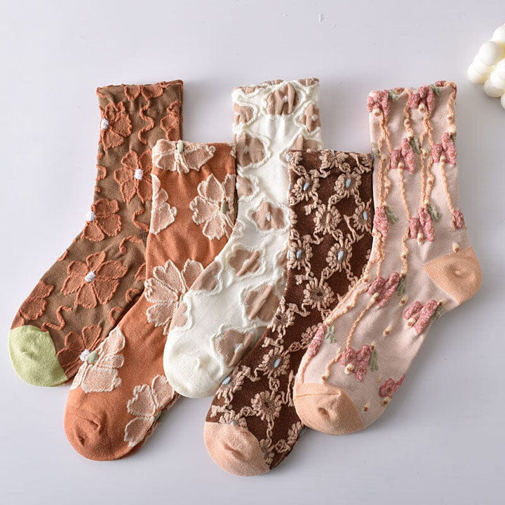 Women's breathable cotton socks with a cute floral pattern, designed for daily active wear
