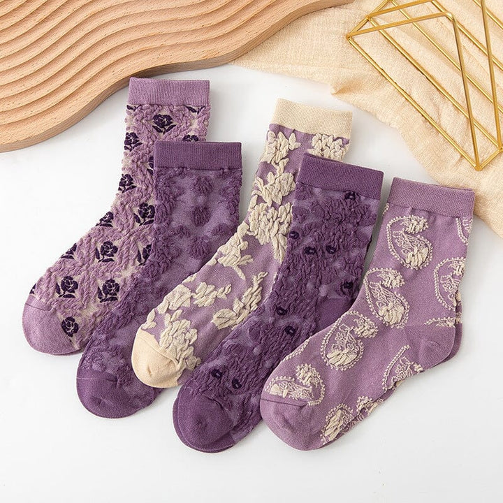 Women's durable cotton socks with a unique floral print, offering both comfort and lasting quality