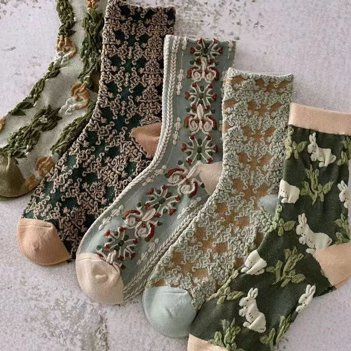 Pair of women's patterned cotton socks with a beautiful blossom print, ideal for fashion and comfort