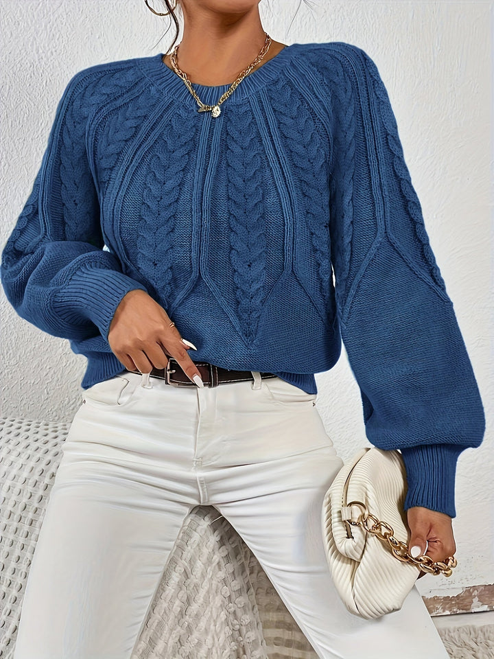 Women's fall fashion cable knit sweater, relaxed fit, with a comfortable feel.