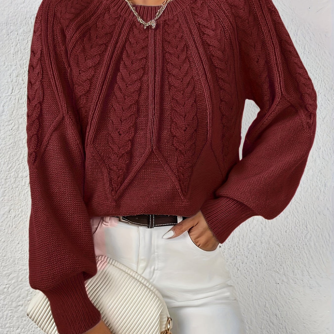 Everyday chic women's relaxed fit cable knit sweater, soft and easy to wear.
