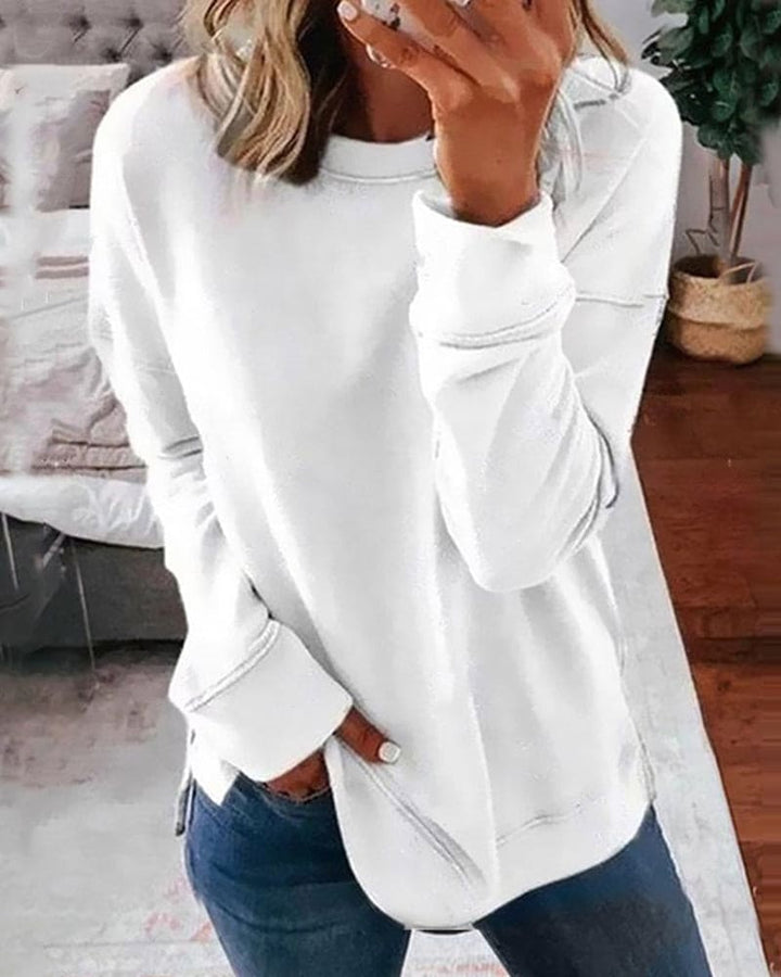 Soft women's classic pullover sweatshirt, perfect for cozy loungewear & relaxed casual comfort.
