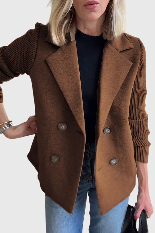 Stylish women's double-breasted knit jacket, a versatile layering piece for any occasion, cozy and chic.