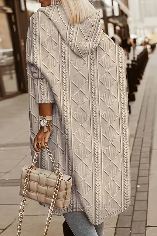Effortless women's hooded cardigan, a cozy outerwear piece with a relaxed fit, perfect for versatile everyday styling.
