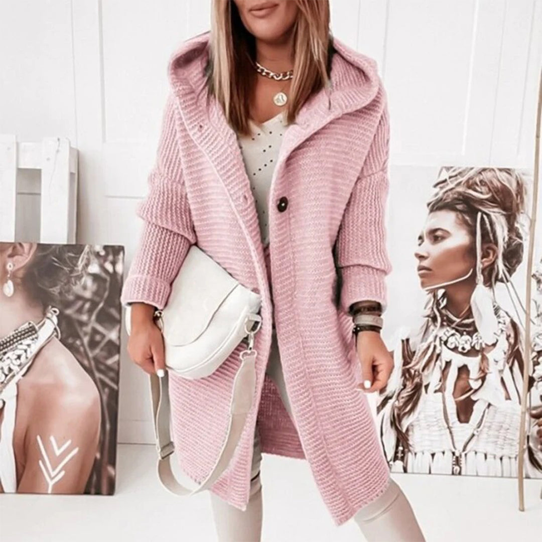 Long sleeve hooded cardigan for women, a comfortable and stylish layering piece for cold weather.