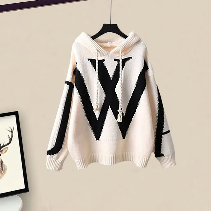 Relaxed fit women's knit sweater & wide-leg pants set, ideal for daily autumn wear.