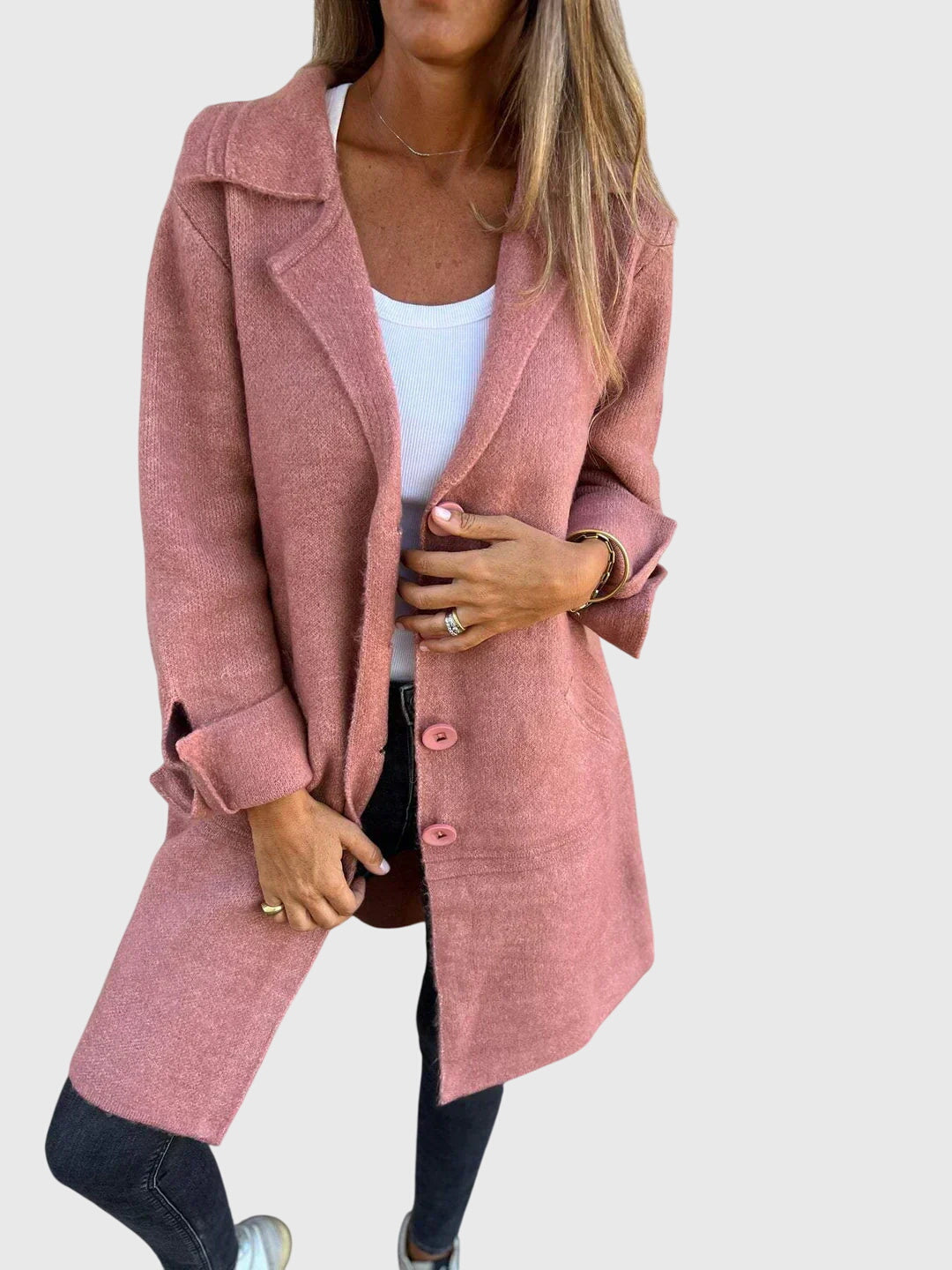 Women's Cozy Longline Blazer, soft & stylish layering piece for fall & spring fashion.