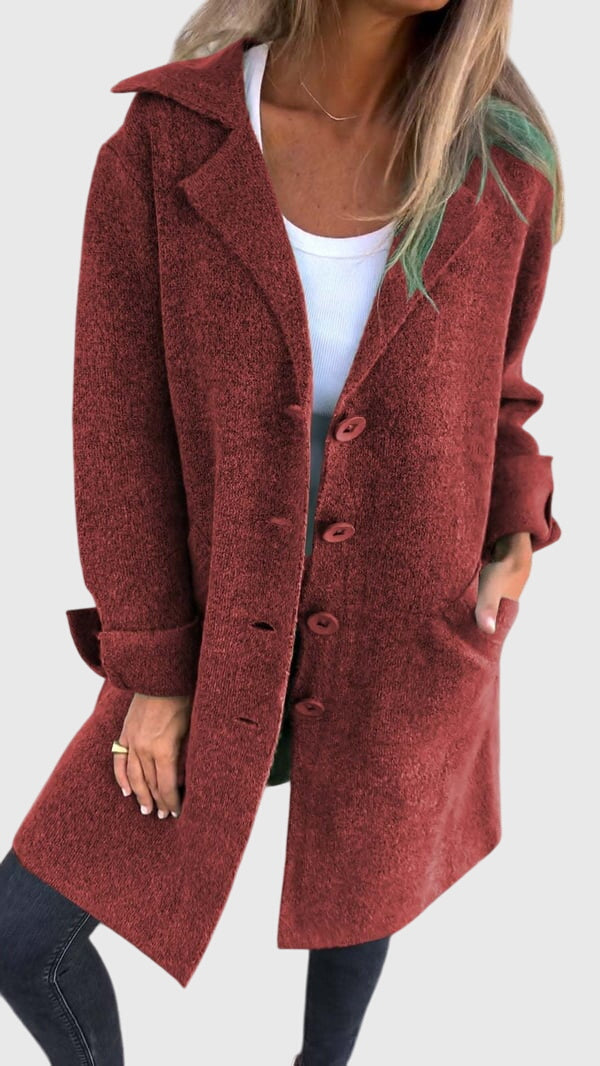 Side profile of a Cozy Longline Blazer, highlighting its flattering cut & relaxed yet stylish fit.
