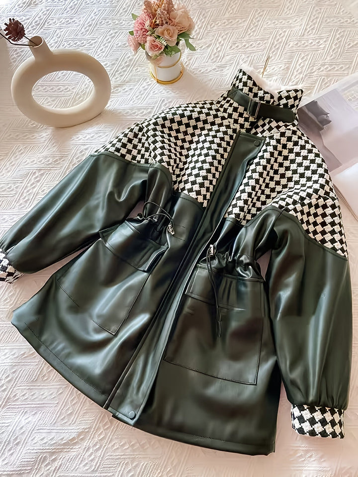 Everyday women's plush jacket, Maribel, a warm winter coat with a stand-up collar & zip closure.