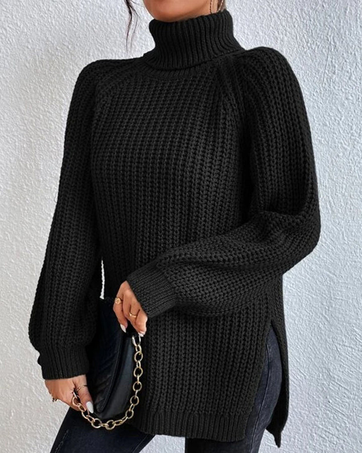 Detail of the soft, cozy fabric of a women's winter sweater, showcasing its comfortable design.