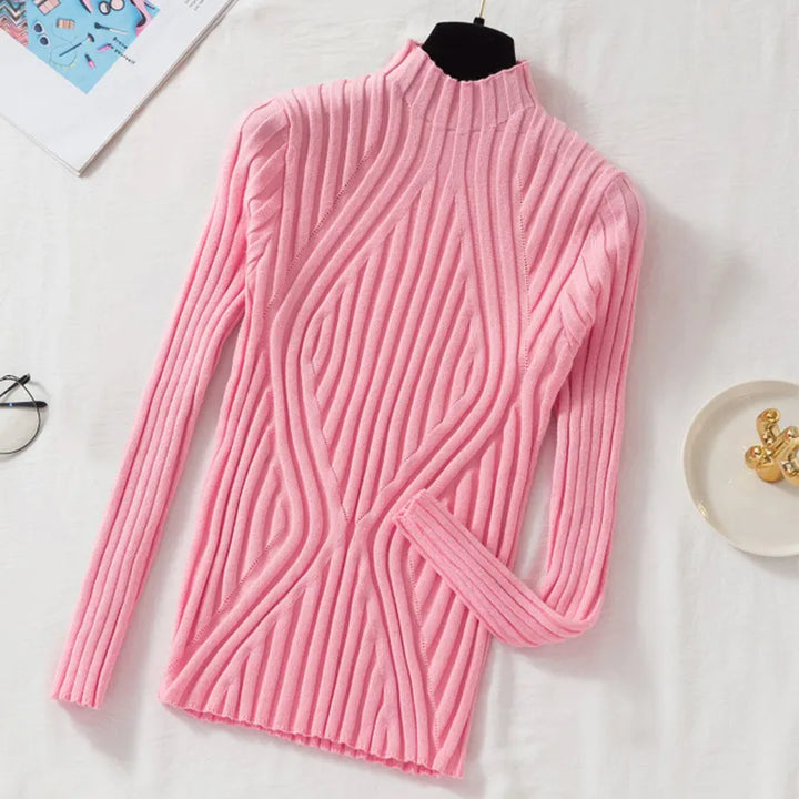 Women's cozy roll neck jumper with long sleeves, perfect for autumn and winter warmth and style.