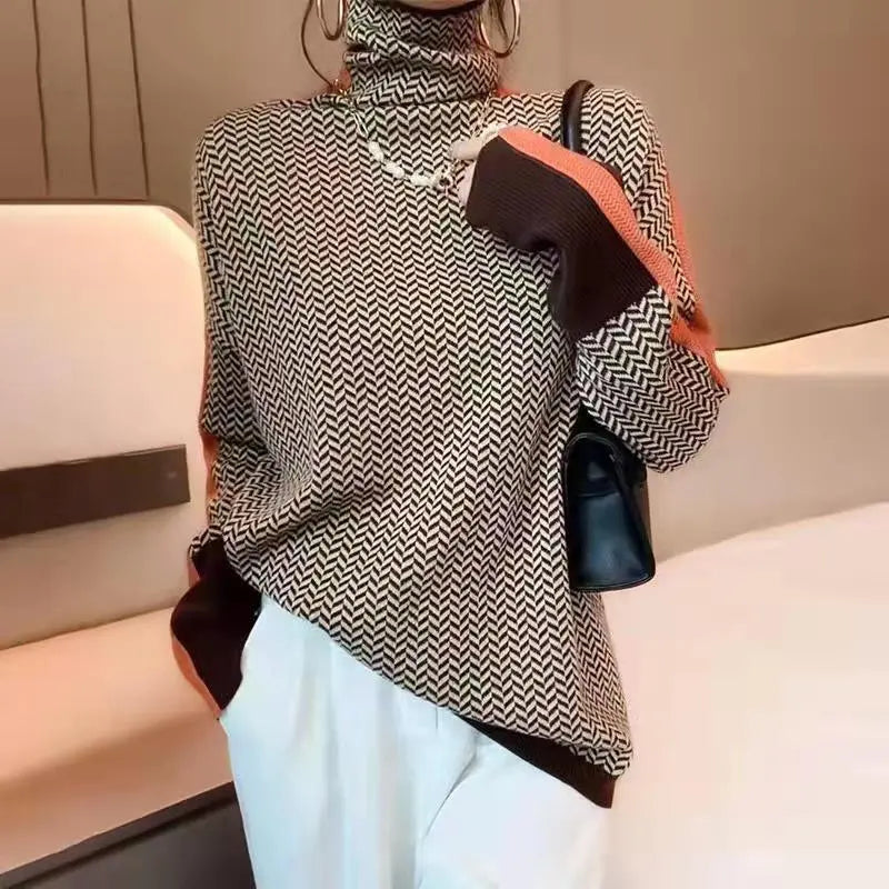 Women's cozy roll neck sweater, a soft knit turtleneck perfect for elegant winter comfort.