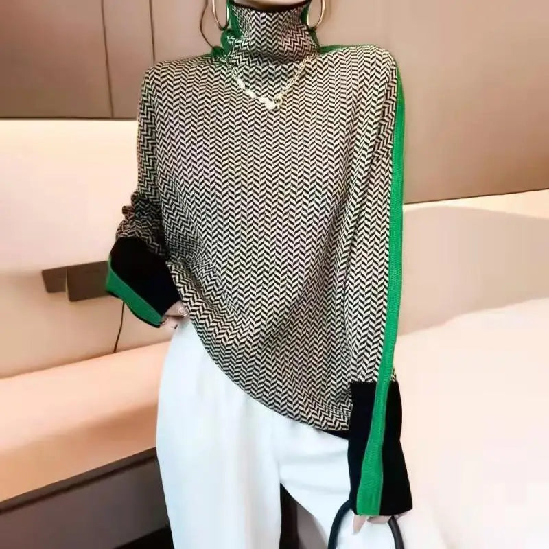 Soft knit women's roll neck sweater, ideal for autumn and winter fashion and casual wear.