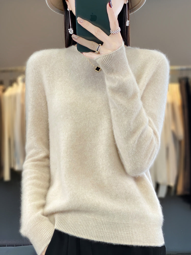 Women's cozy round neck pullover, great for layering in fall and winter.
