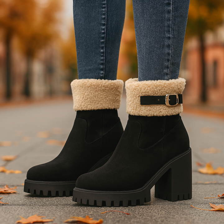 Stylish women's sherpa ankle boots with orthopedic support, ideal for cold weather comfort.