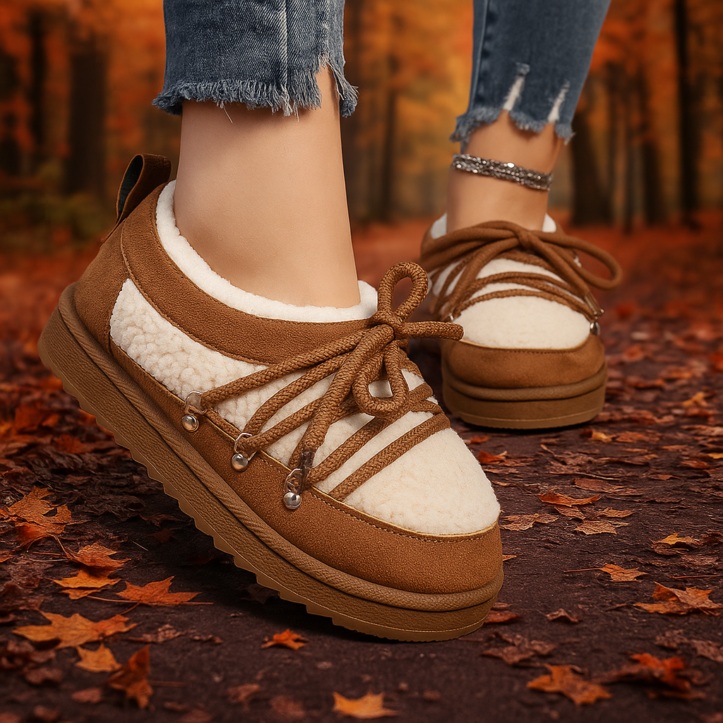 Women's cozy sherpa fleece-lined winter boots with lace-up casual design
